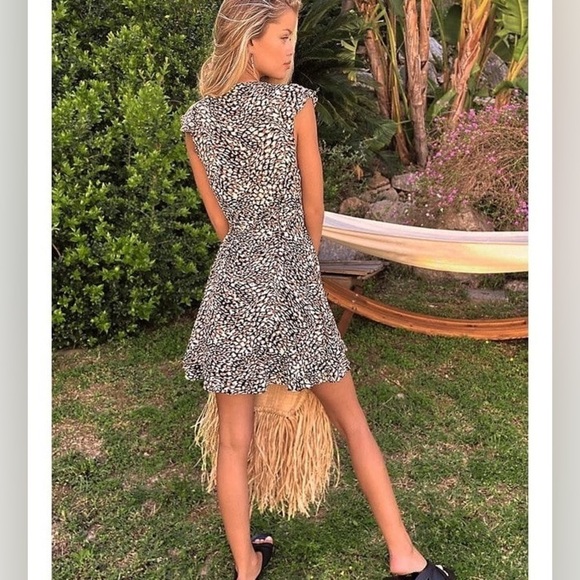 Free People French Quarter Wrap Mini Dress in Black Brown Combo Sz. Small - Picture 3 of 13